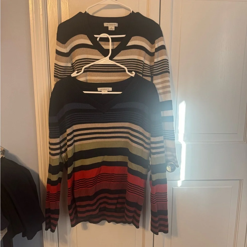 🧶 Liz Claiborne Women’s Striped Cotton Sweaters – Size XL (Lot of 2) - Picture 5 of 12